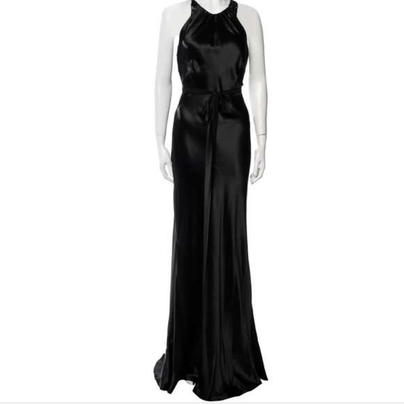 Vera Wang Dresses & Skirts - Vera Wang | Black Satin Long Sleeveless Sequins Evening Gown